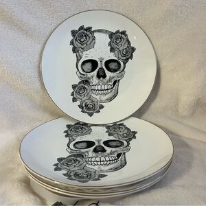 NEW 10 Strawberry Street Halloween Skeleton Skull Dinner Plates S/4